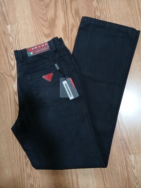 Prada Men’s Black Jeans with Red Triangle Logo